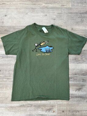 Life Is Crap NWT Green Men's Graphic Short Sleeve T-shirt Size Medium D3